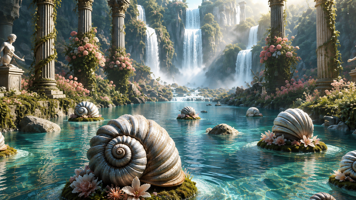 Sanctuary of the Sunlit Cascades | Premium Digital Wallpaper