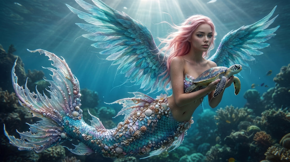 Fairy Mermaid of the Blue Wings | Premium Digital Wallpaper