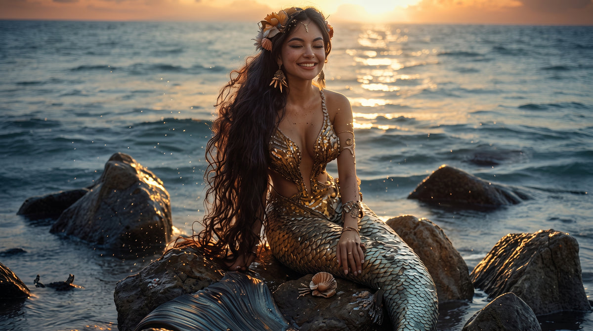 Maiden of the Golden Sunlit Surf | Premium Digital Wallpaper
