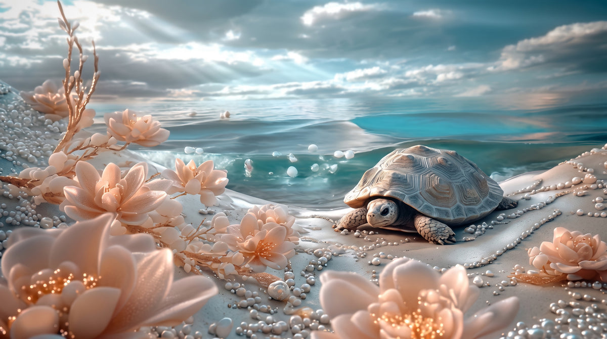 Sanctuary of the Pearl Blossom Turtle | Premium Digital Wallpaper