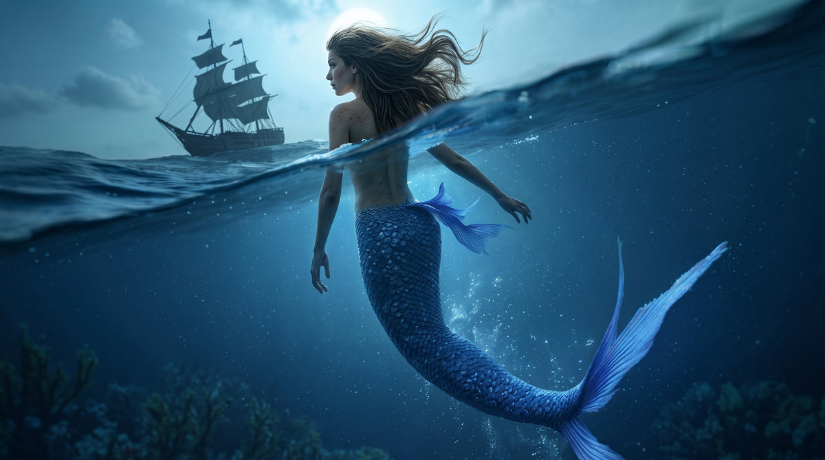 Moonlit Watcher of the Sunken Shipwreck | Premium Digital Wallpaper