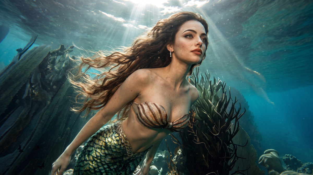 Maiden of the Sunlit Reef Current | Premium Digital Wallpaper