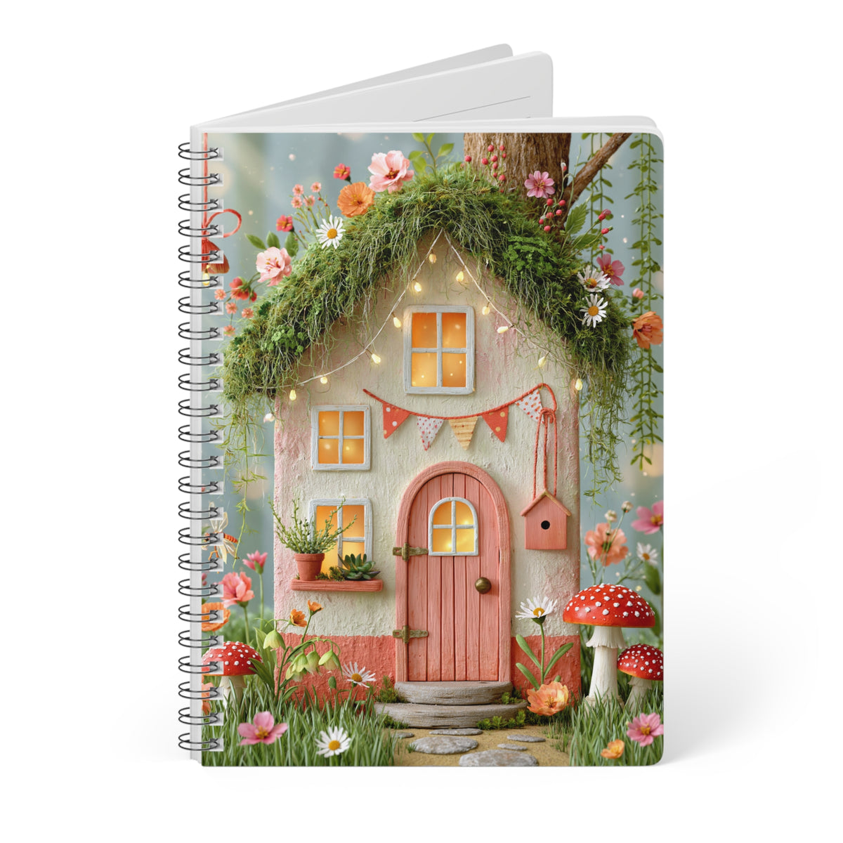 Enchanted Cottage A5 Lined Notebook | Whimsical Fairy Garden Journal