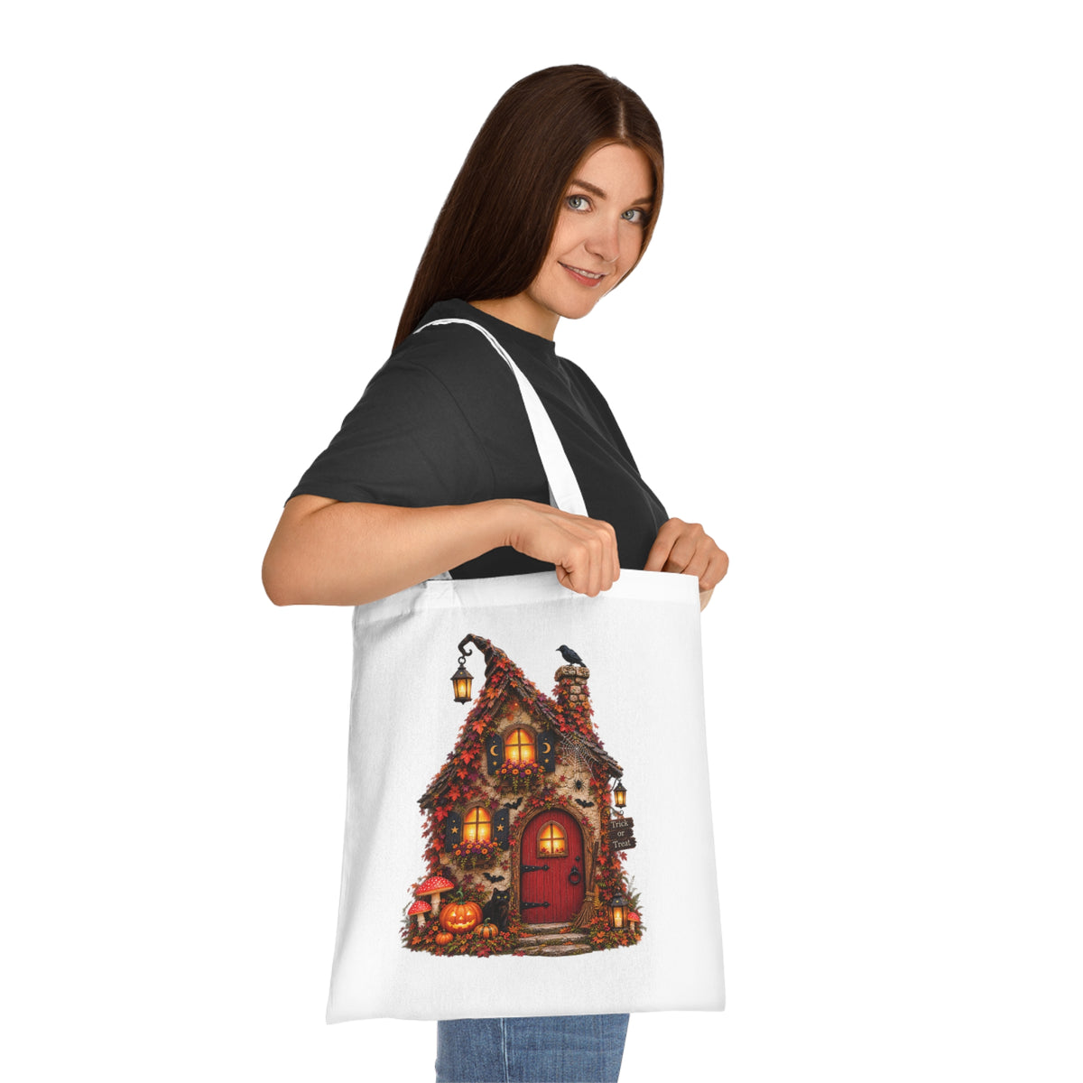 Cozy Autumn Woods Witch House Tote Bag