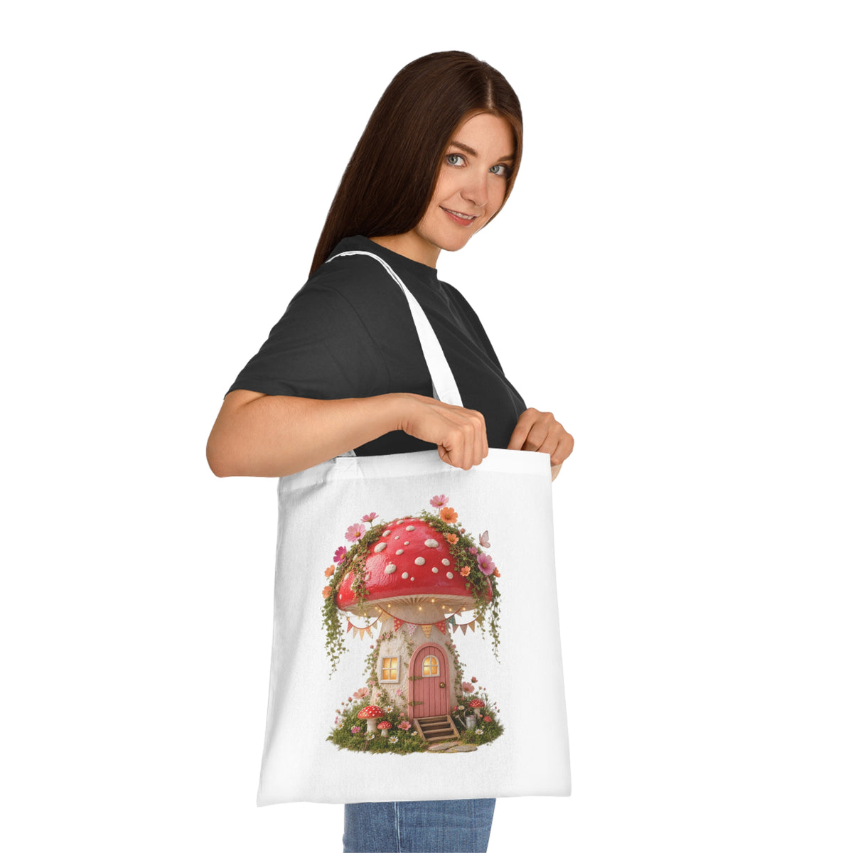 Enchanted Mushroom Cottage – Whimsical Fantasy Tote Bag