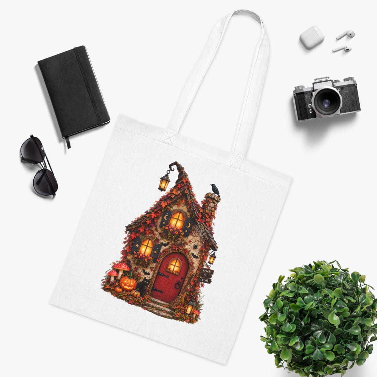 Cozy Autumn Woods Witch House Tote Bag