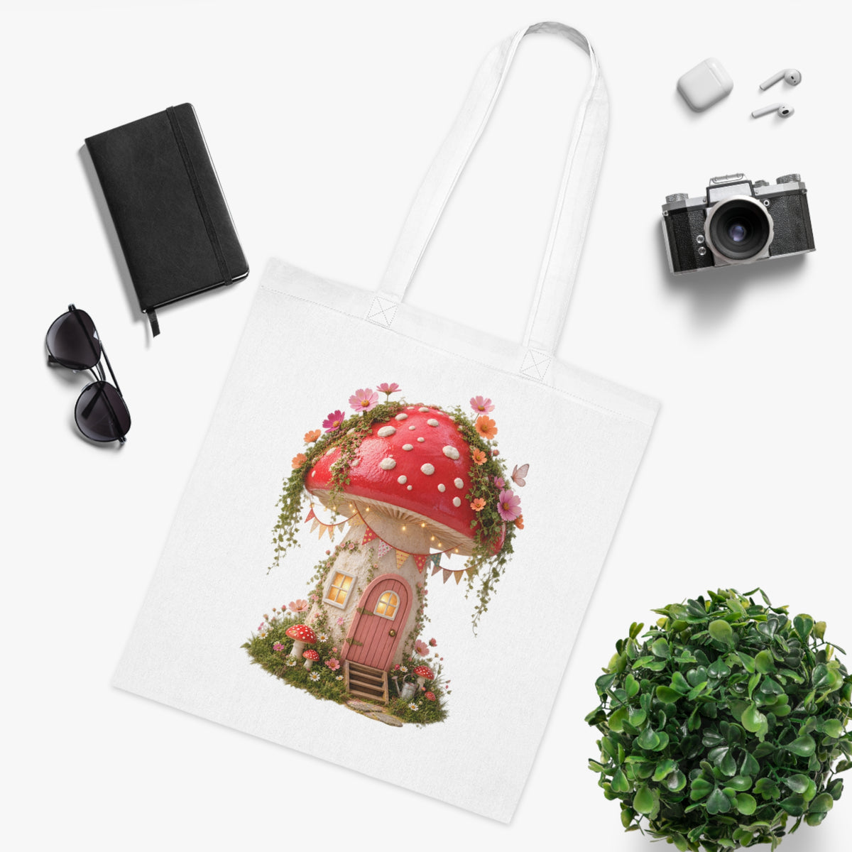 Enchanted Mushroom Cottage – Whimsical Fantasy Tote Bag