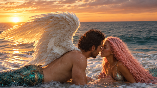 Embrace of the Angel Mermaid | Premium Digital Wallpaper