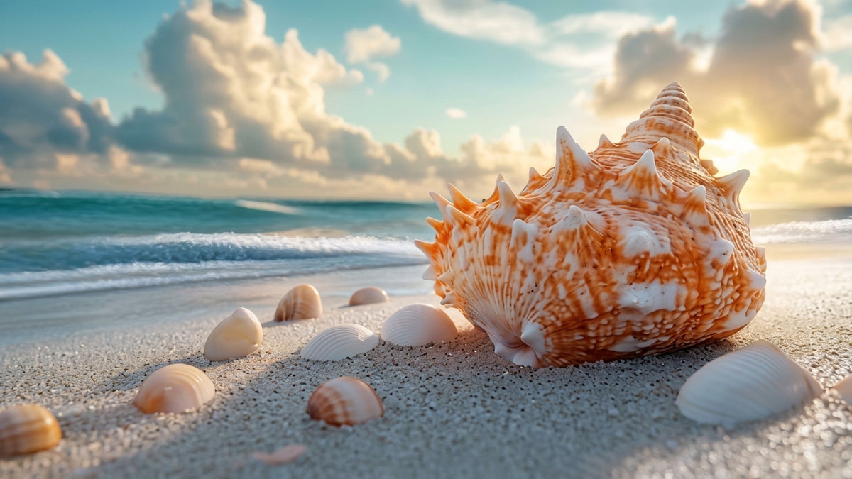 Shoreline of the Golden Conch | Premium Digital Wallpaper