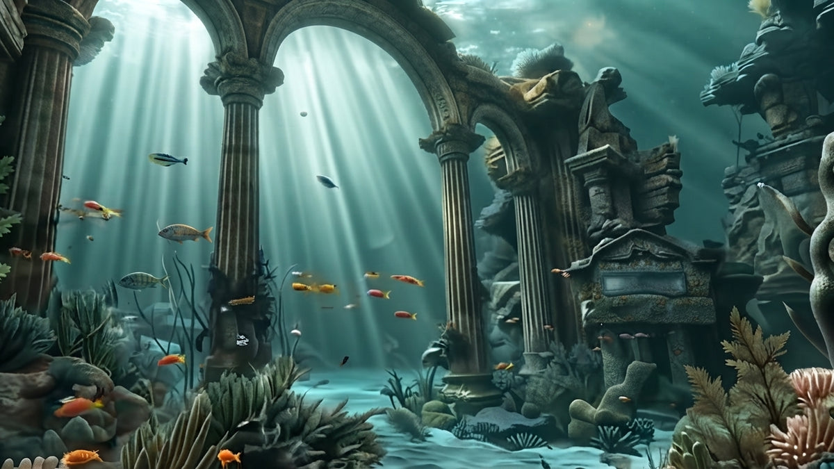 Sunlit Pillars of the Sunken Realm | Premium Digital Wallpaper