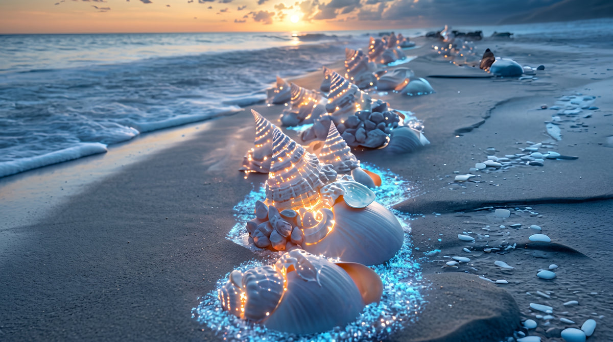Tideline of the Glowing Seashells | Premium Digital Wallpaper