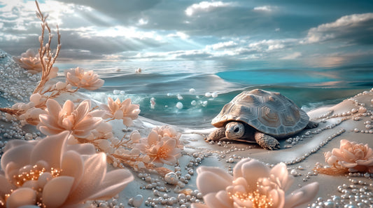Sanctuary of the Pearl Blossom Turtle | Premium Digital Wallpaper