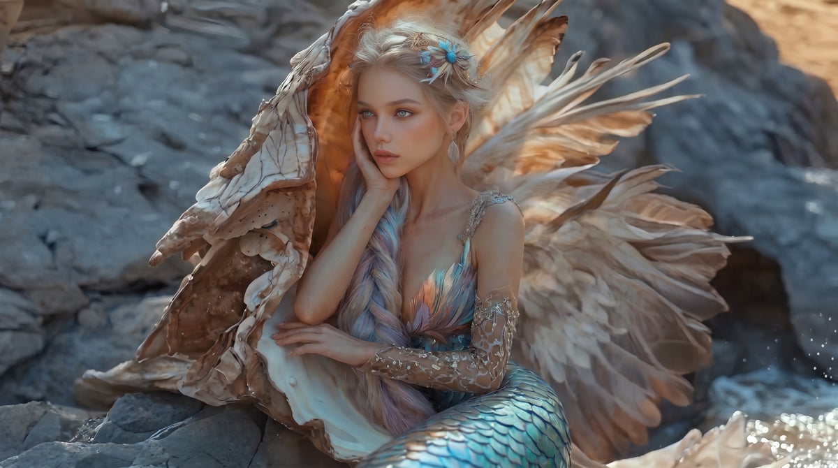 Fairy Mermaid of the Coastal Shallows | Premium Digital Wallpaper