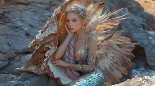 Fairy Mermaid of the Coastal Shallows | Premium Digital Wallpaper