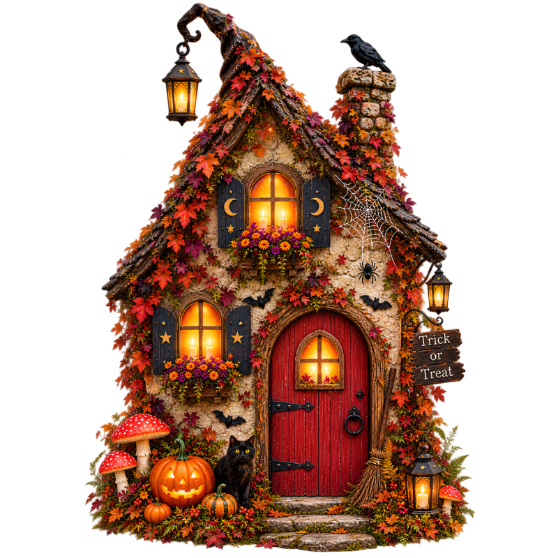 Cozy Autumn Woods Witch House Tote Bag